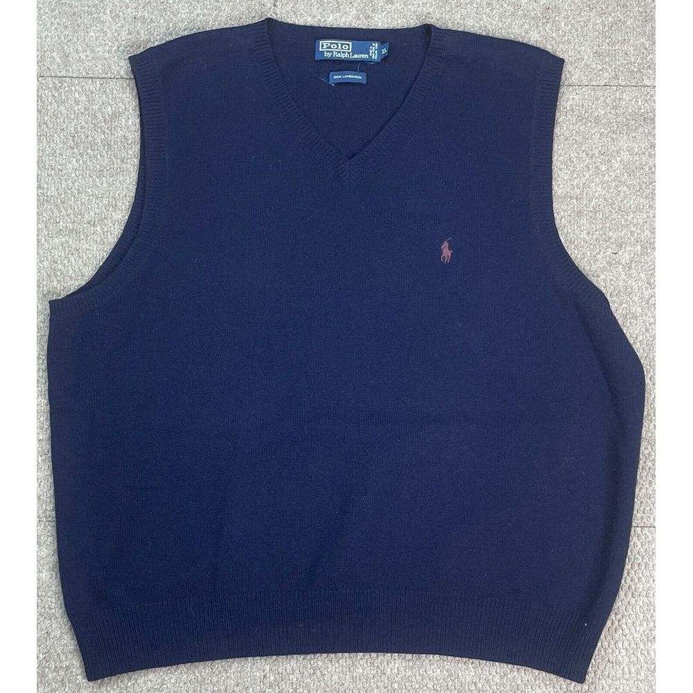 Polo by‎ Ralph Lauren Men's Blue 100% Lambs Wool Sweater Vest Size XL